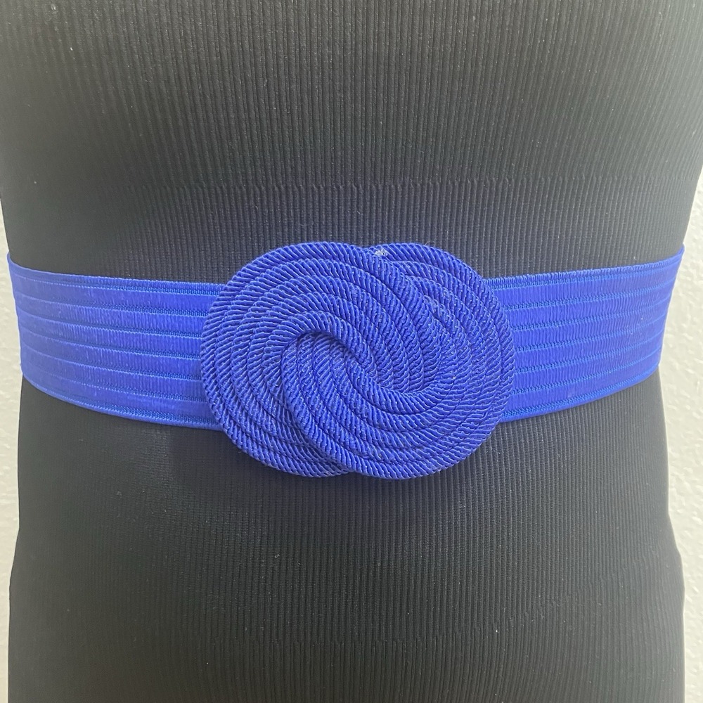 VTG 80s Statement Belt Royal Blue Wide Elastic Band Closure Buckle Braided 27"